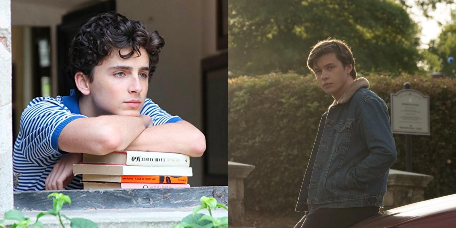 Elio leaning on a pile of books in Call Me By Your Name and Simon leaning on a car in Love Simon