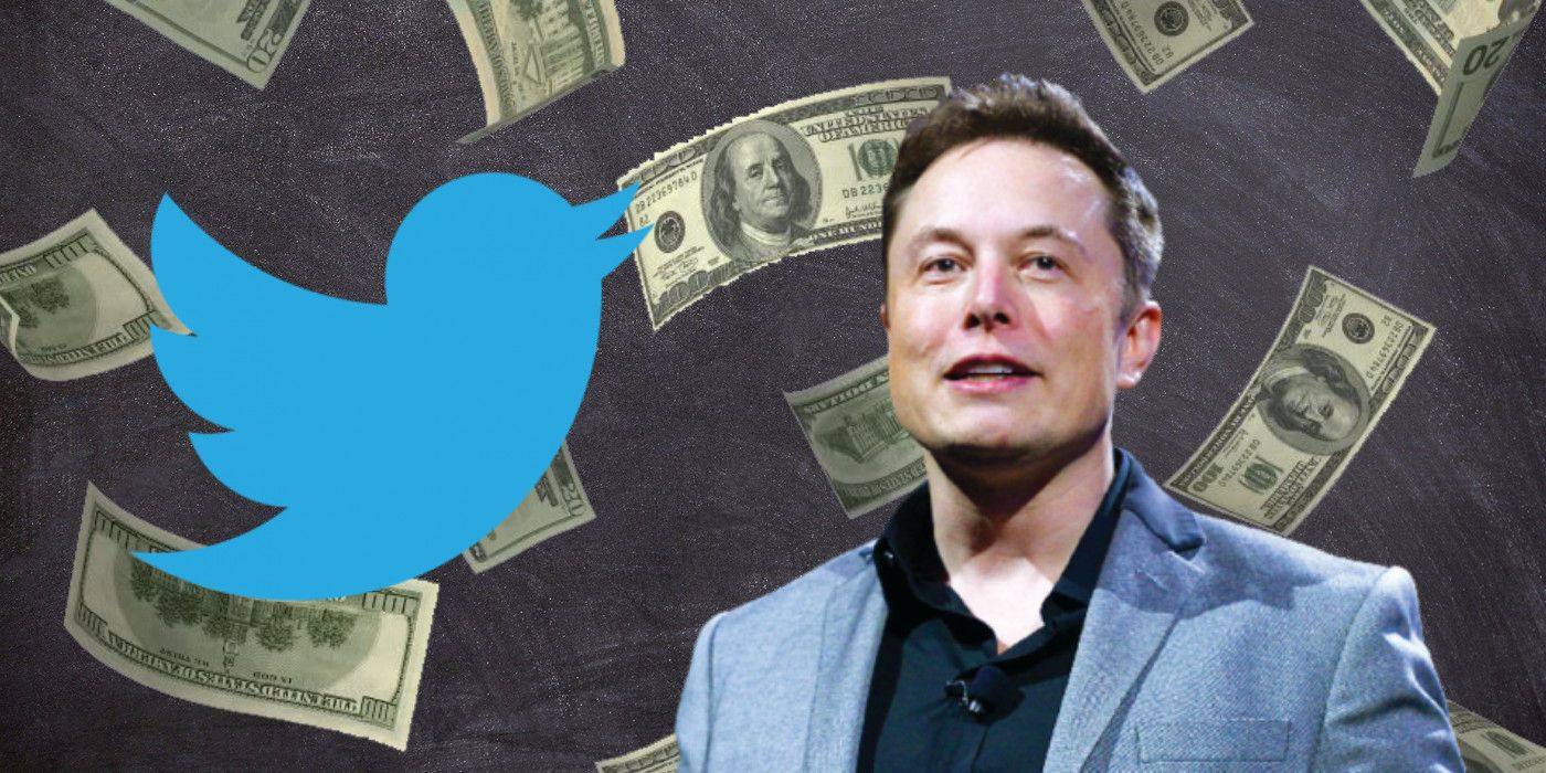 Elon Musk with Twitter logo and money