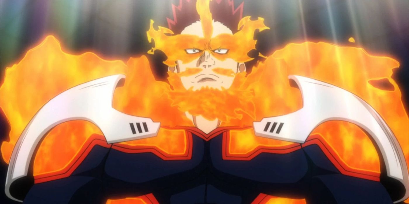 Endeavor looking grave and serious in My Hero Academia.