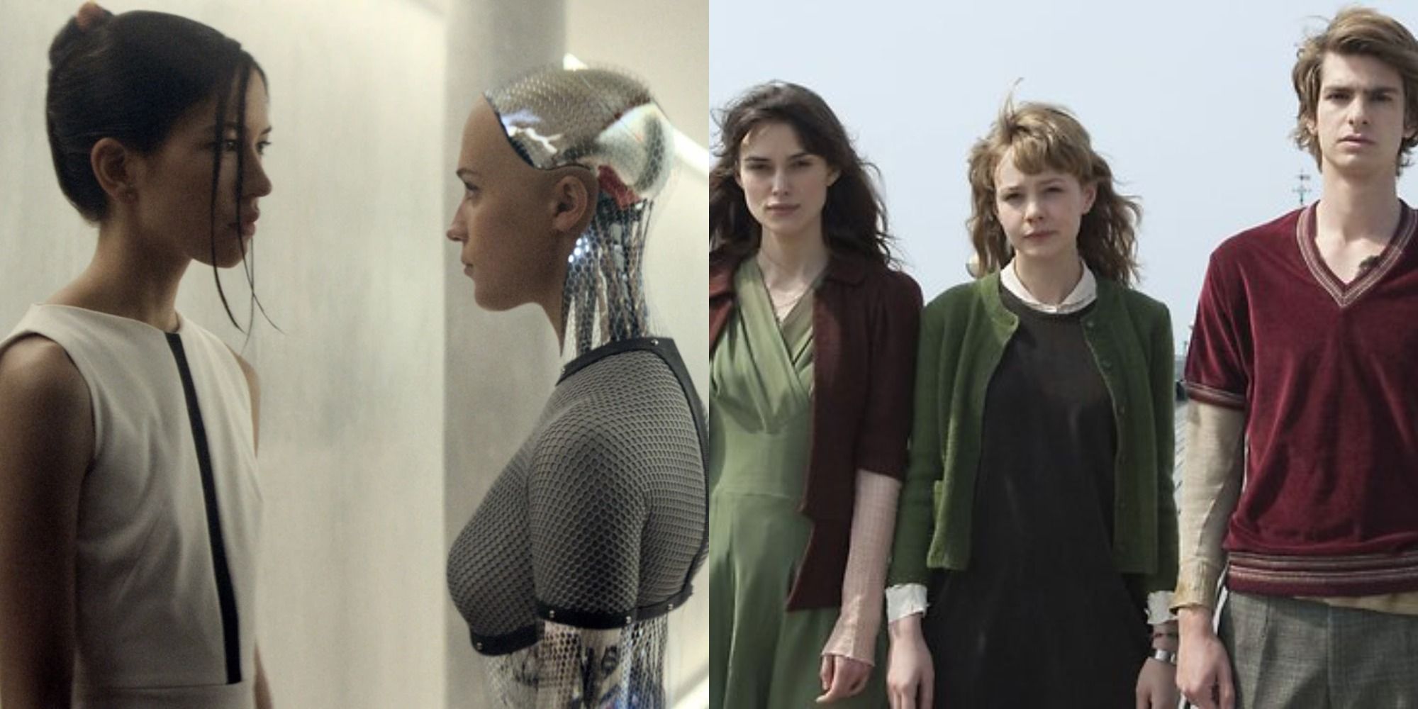 Split image showing characters from Ex Machina and Never Let Me Go.