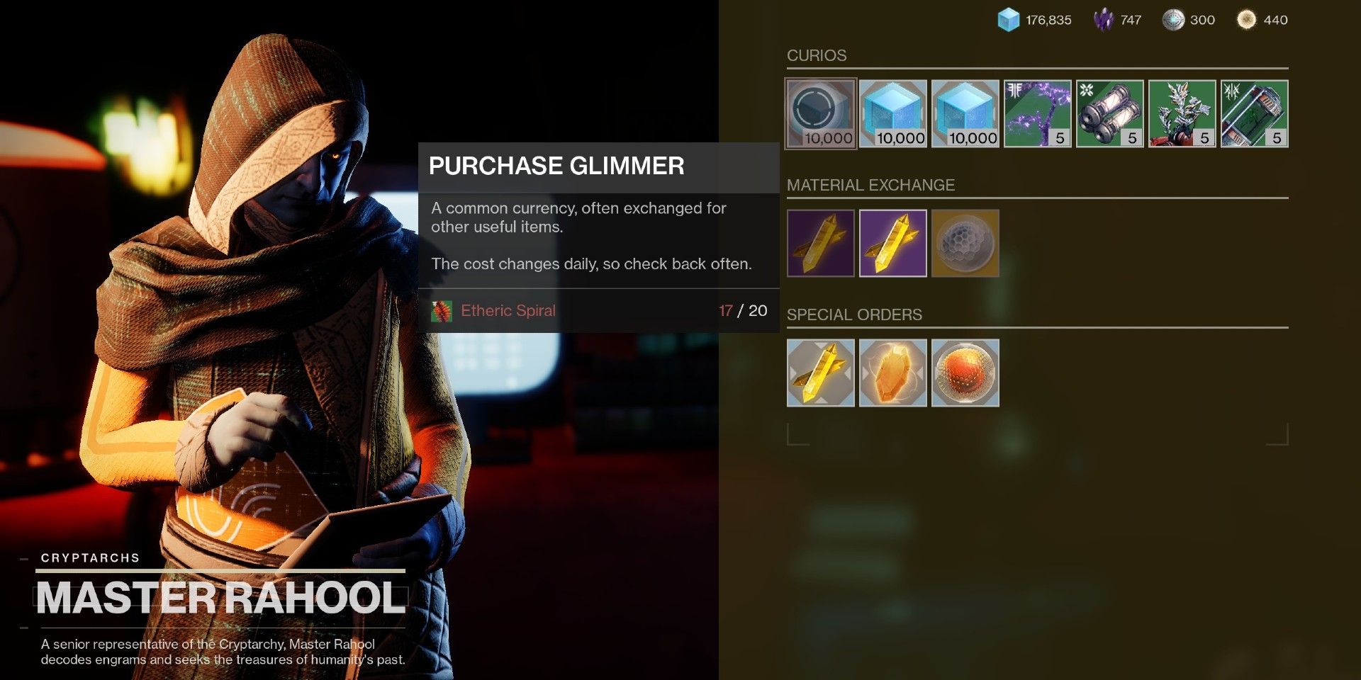 Exchange 20 Etheric Spiral For 10000 Glimmer With Master Rahool