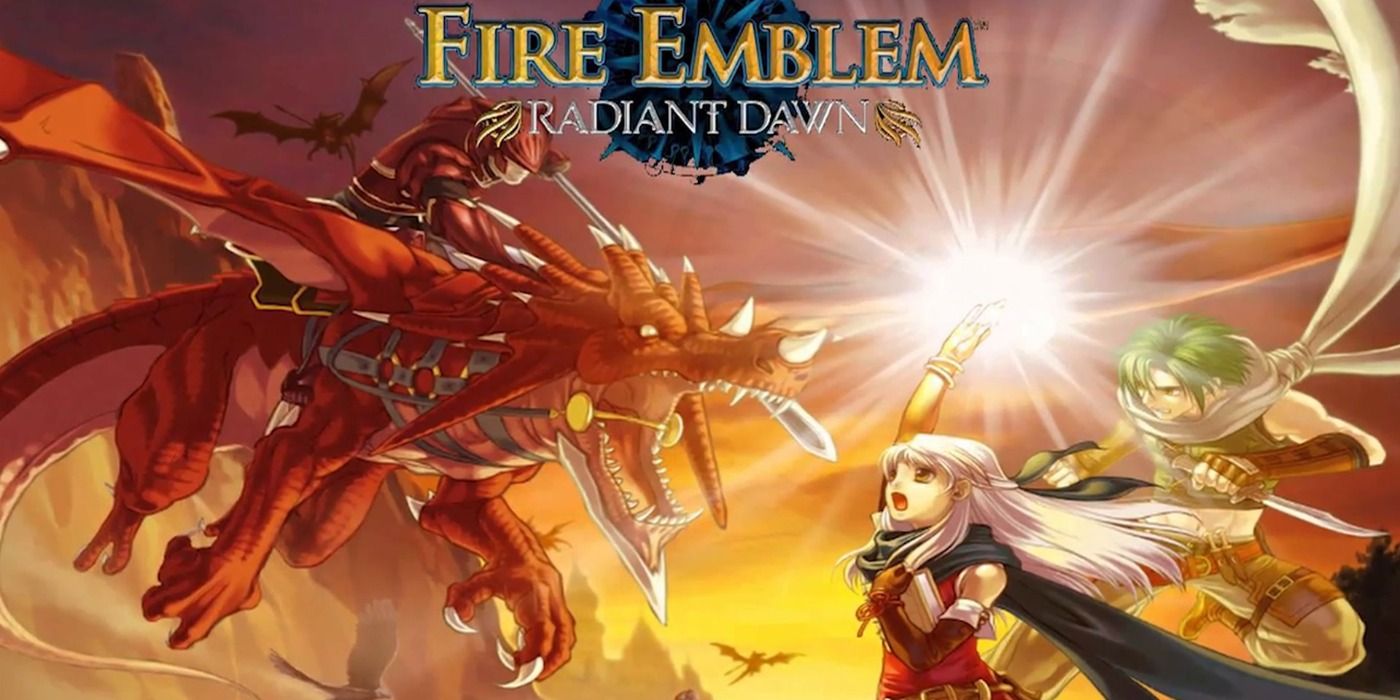 Radiant Dawn key art featuring Micaiah and Sothe fighting a soldier riding a dragon.
