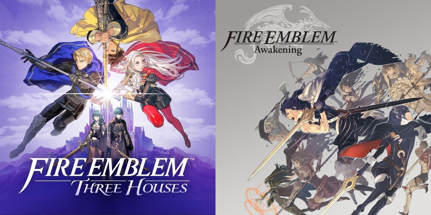 Split image of Fire Emblem: Three Houses and Awakening key art.