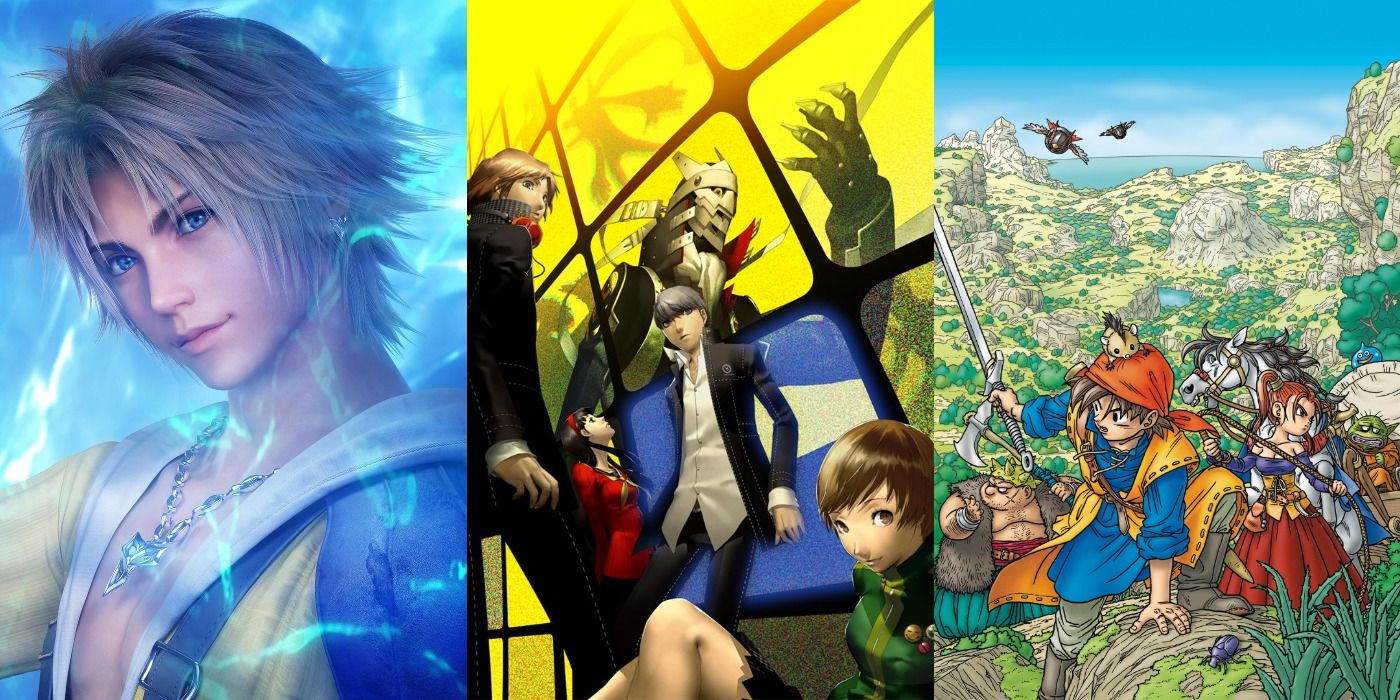 Split image of Final Fantasy X, Persona 4, and Dragon Quest VIII artwork.