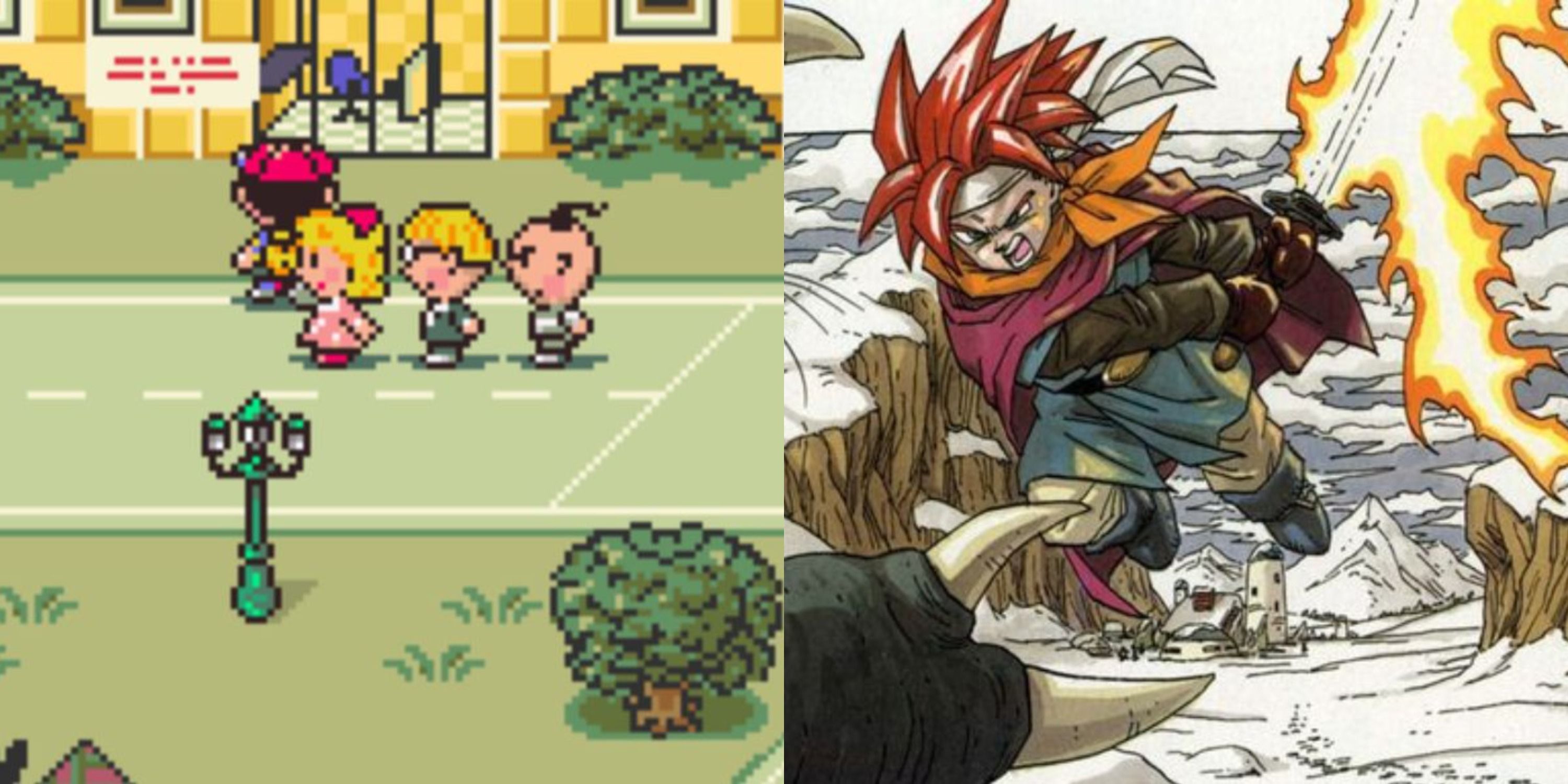EarthBound gameplay and cover art for Chrono Trigger