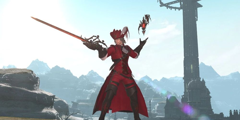 A Red Mage extends his sword outdoors in Stranger of Paradise: Final Fantasy Origin