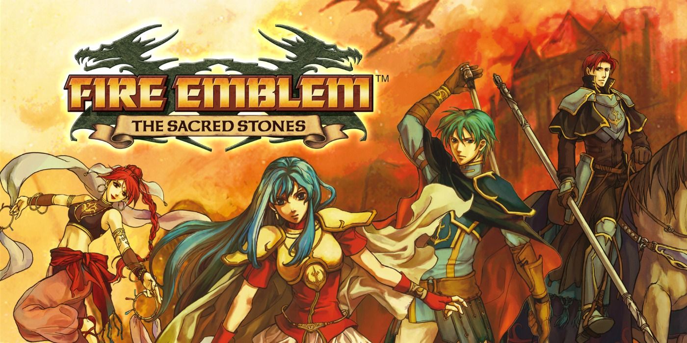 Promo art of Fire Emblem: The Sacred Stones featuring the main cast.