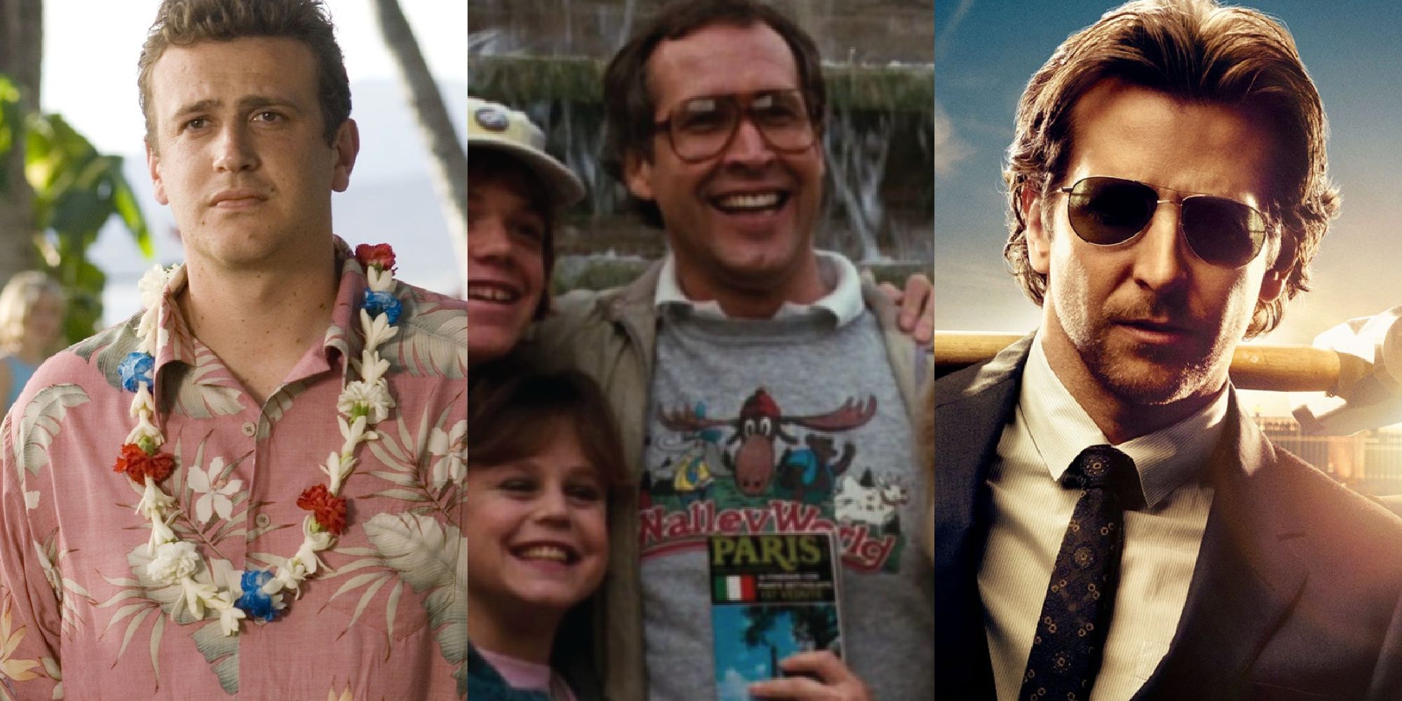 A split image of Forgetting Sarah Marshall, National Lampoon, and The Hangover.