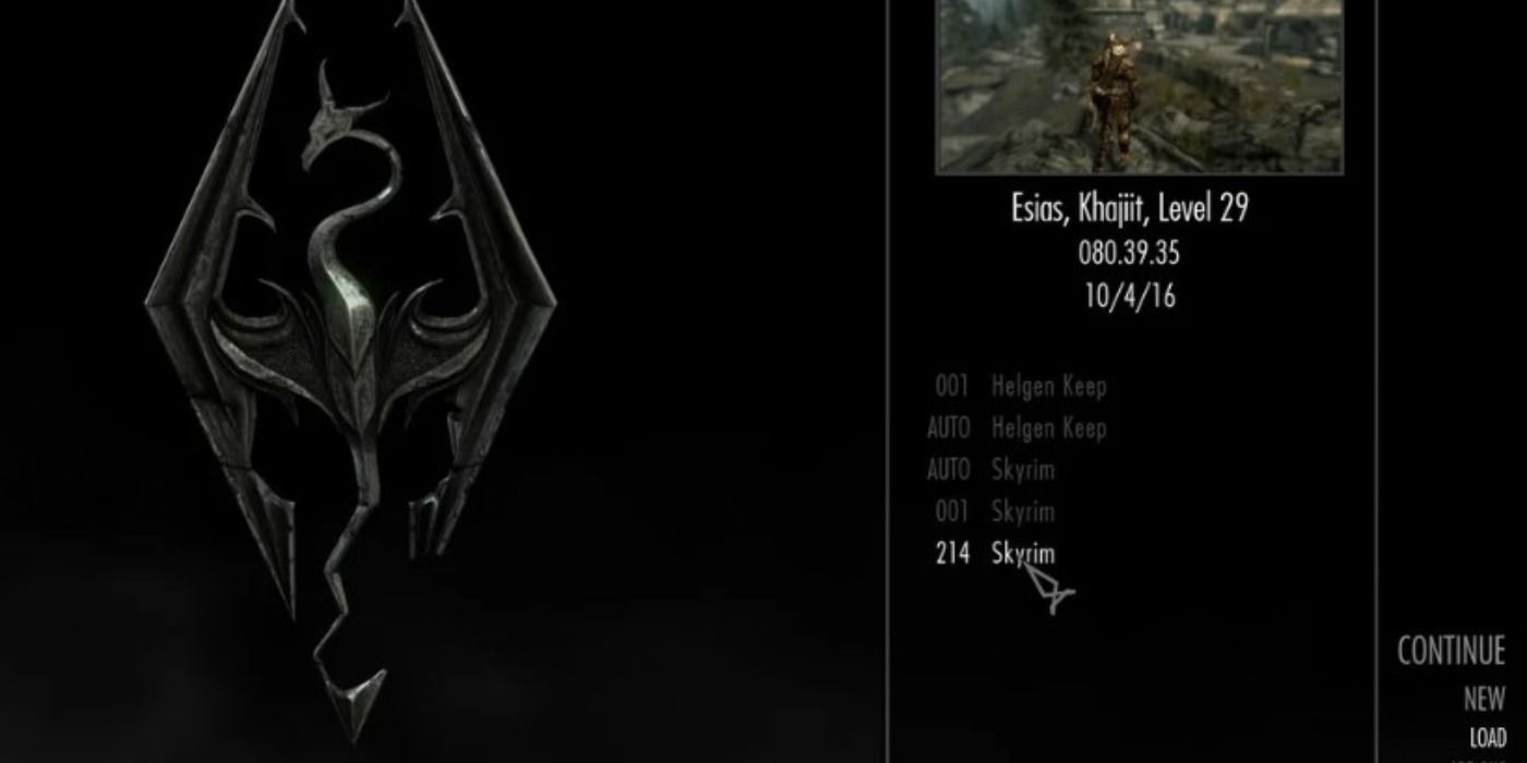 Skyrim menu and save slots.