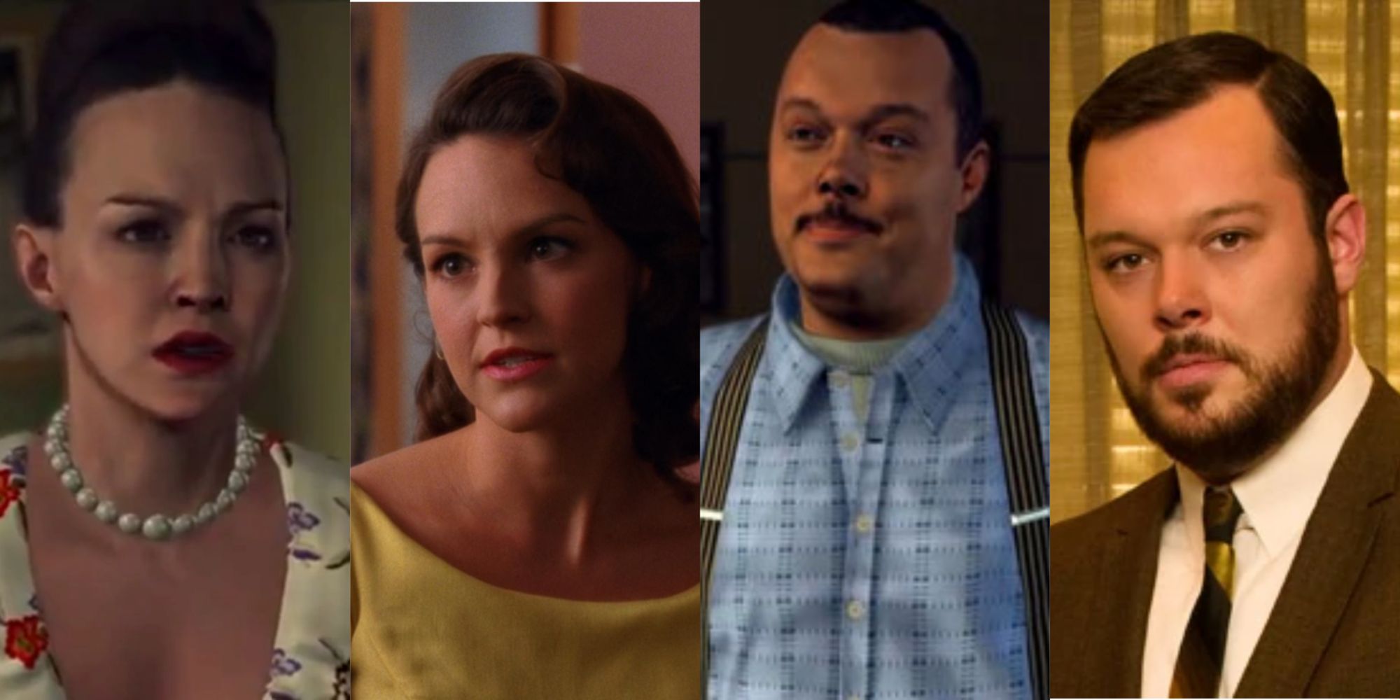 Four side by side images of Carla Gallo and Michael Gladis in Mad Men and LA Noire