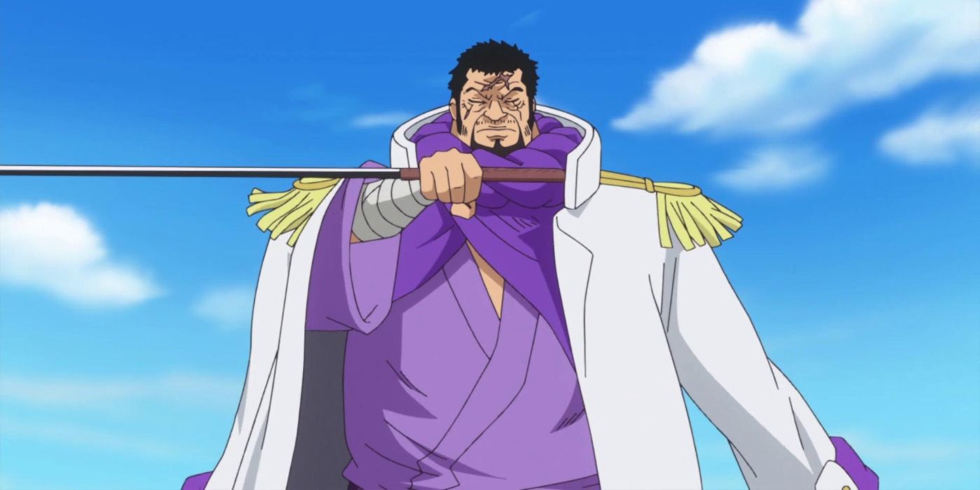 Admiral Fujitora wielding a sword in One Piece.
