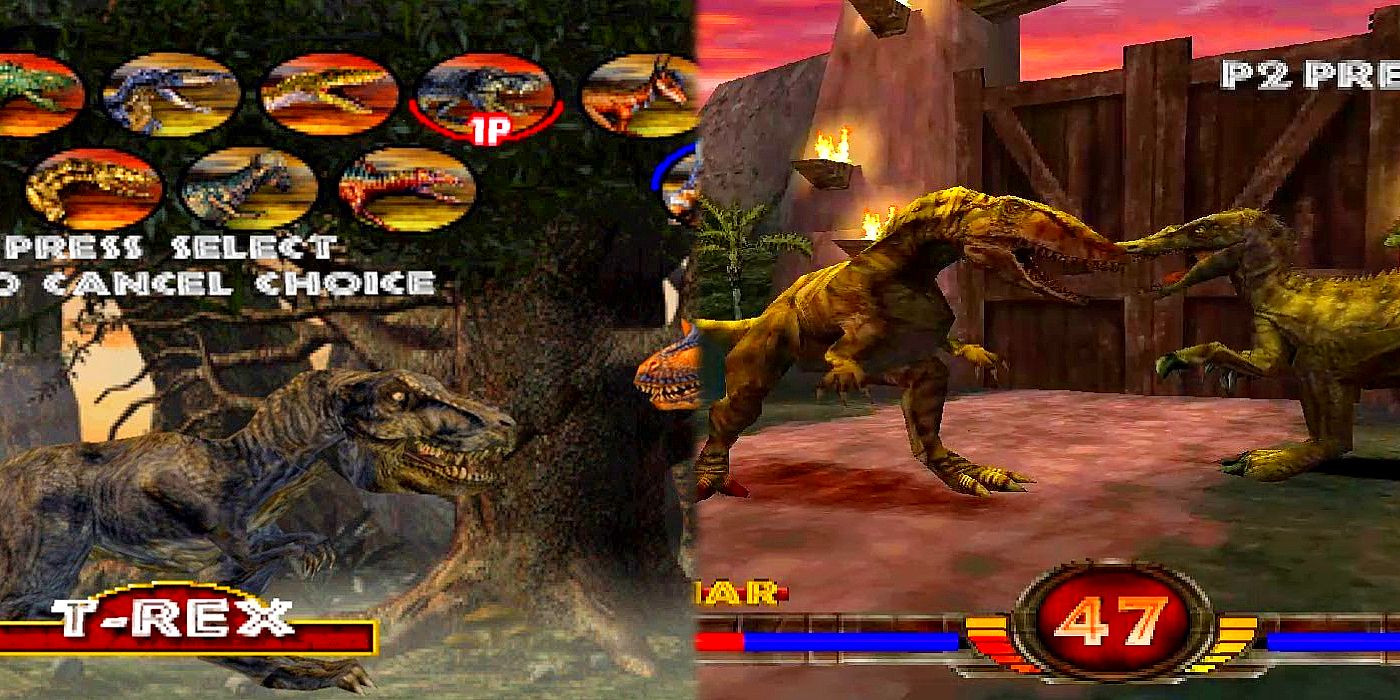 Character selection and gameplay in Warpath: Jurassic Park.