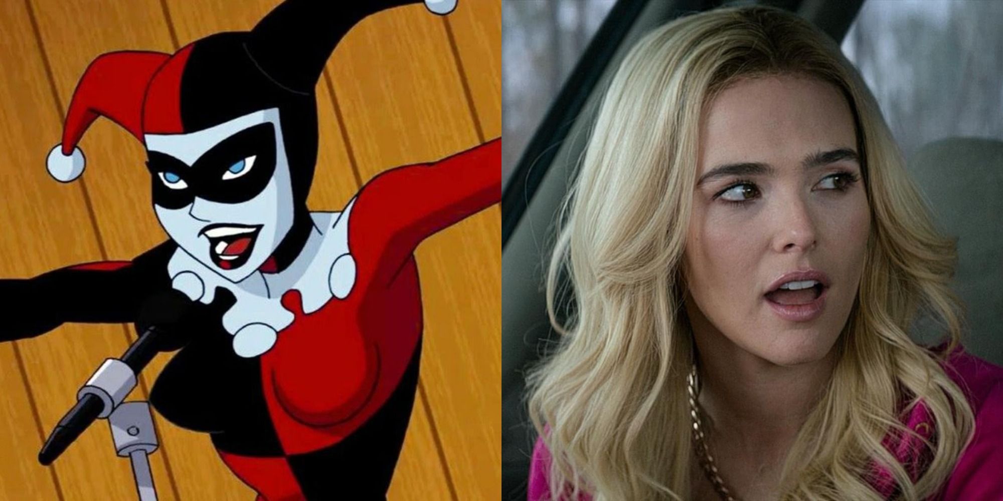 Split image of Harley in Batman: The Animated Series and Zoey Deutch in Zombieland 2