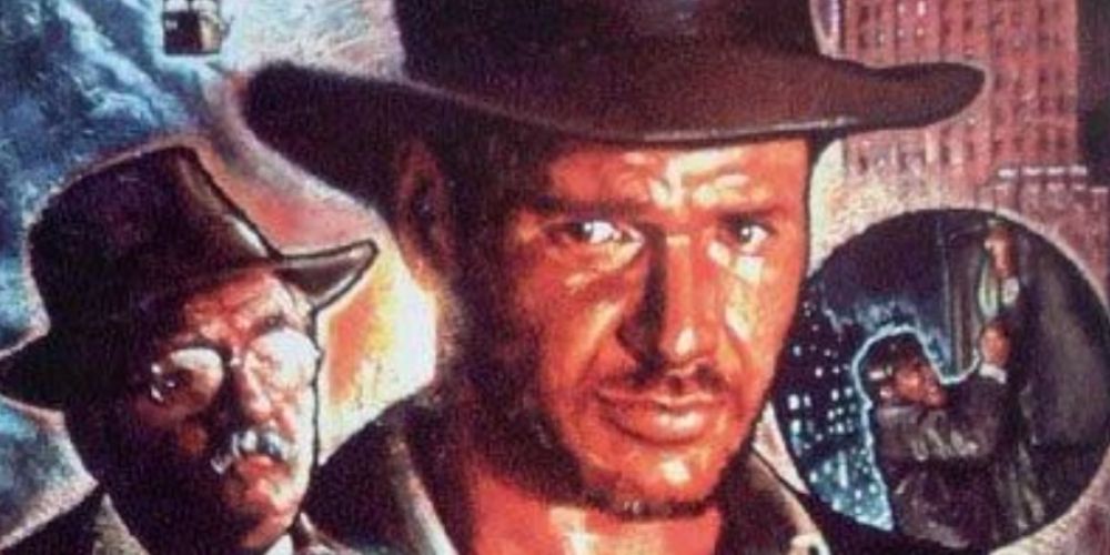 Harrison Ford likeness as Indiana Jones and wilford brimley likeness as abner ravenwood in hugh fleming artwork for the cancelled dark horse comic book indiana jones and the lost horizon