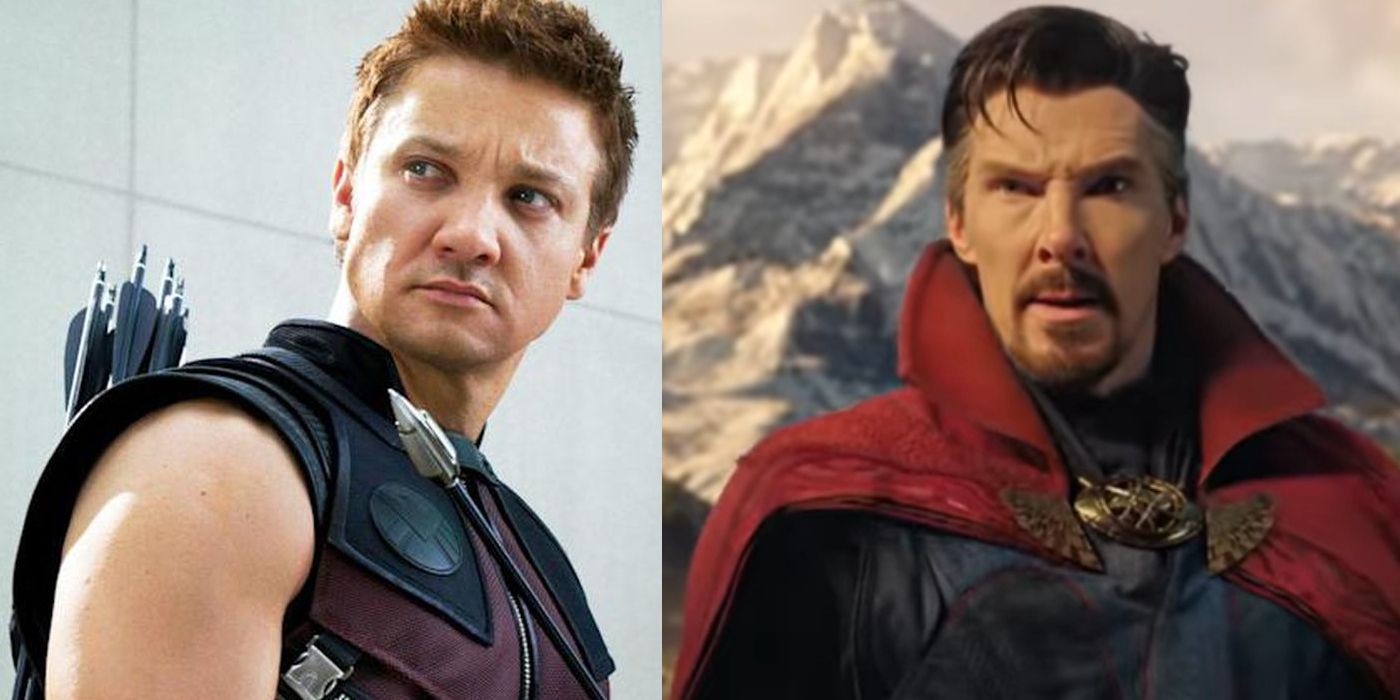 Jeremy Renner as Hawkeye and Benedict Cumberbatch as Doctor Strange