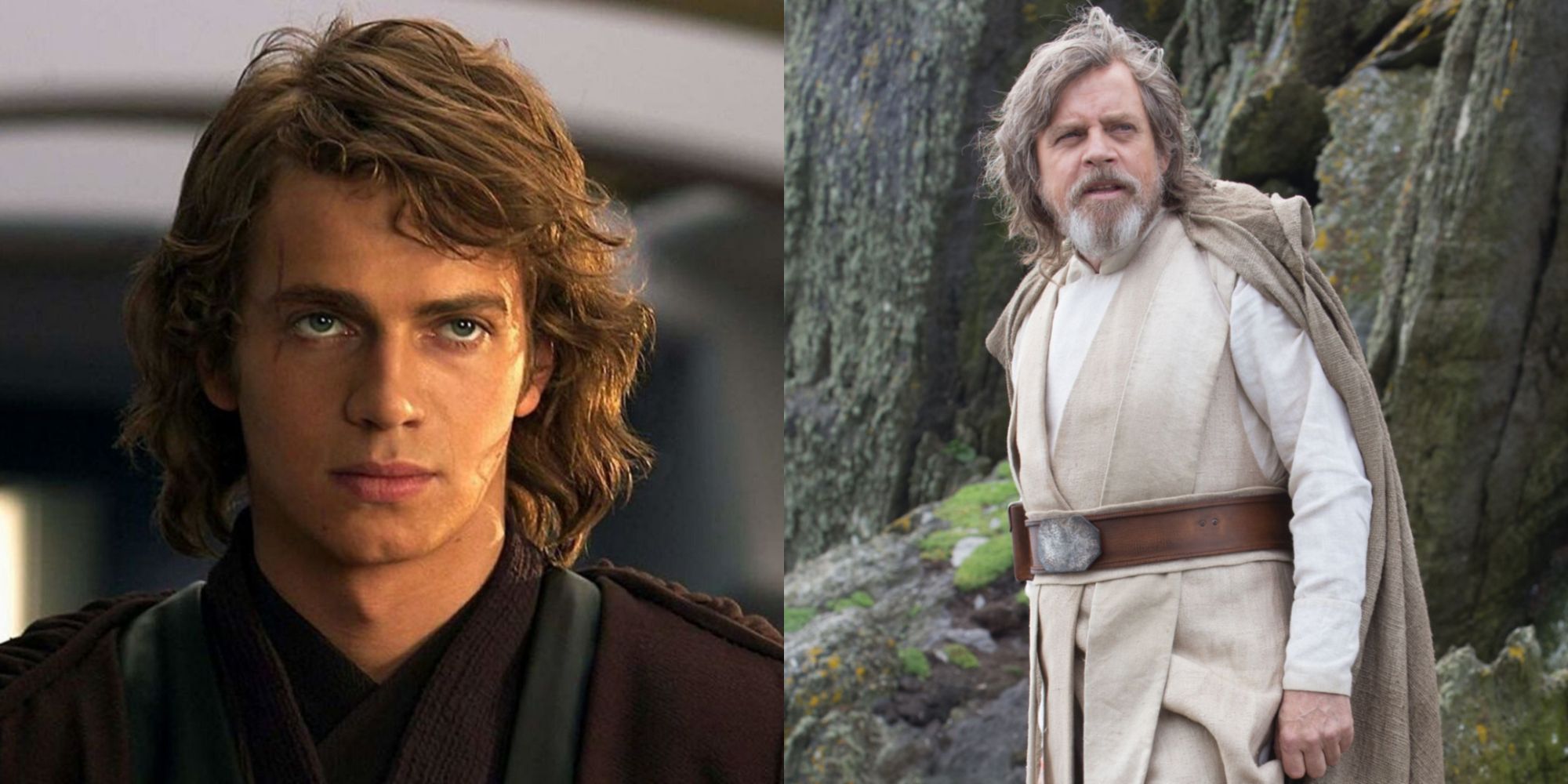 Split image showing Anakin and Liuke Skywalker in Revenge of the Sith and The Last Jedi.