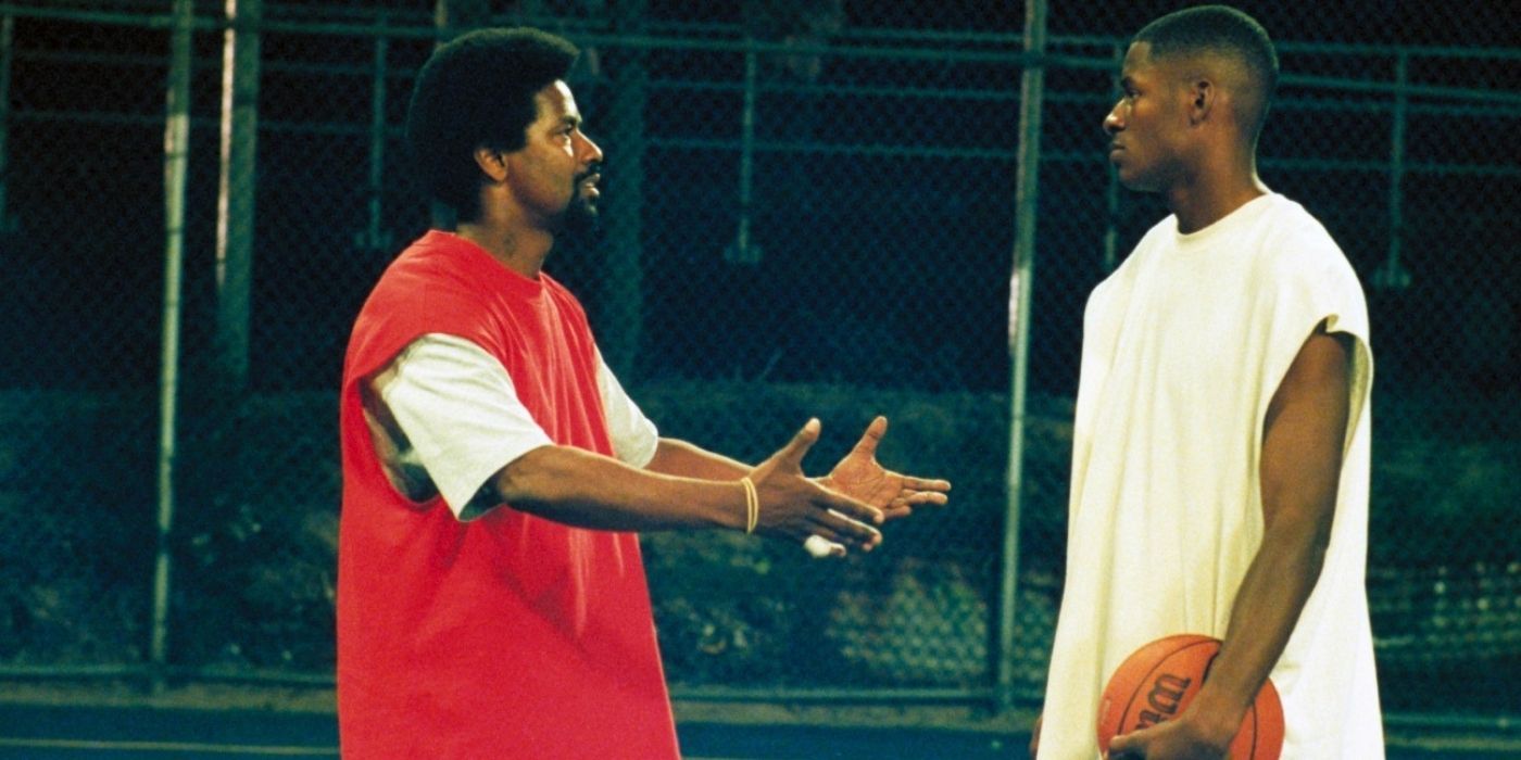 Denzel and Ray Allen playing basketball