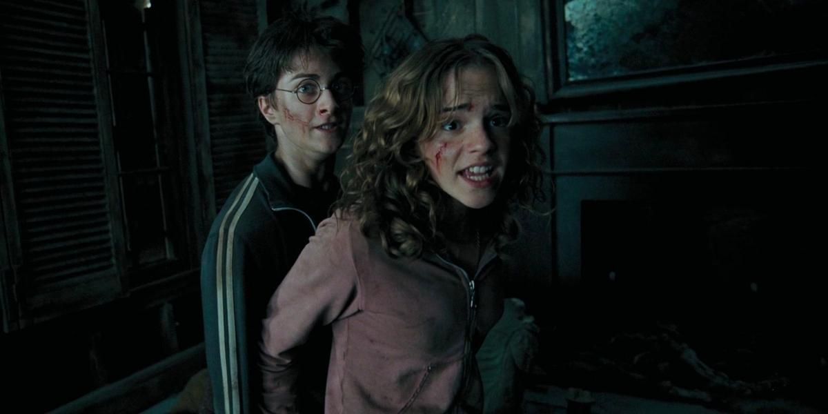 Hermione Granger shielding Harry Potter