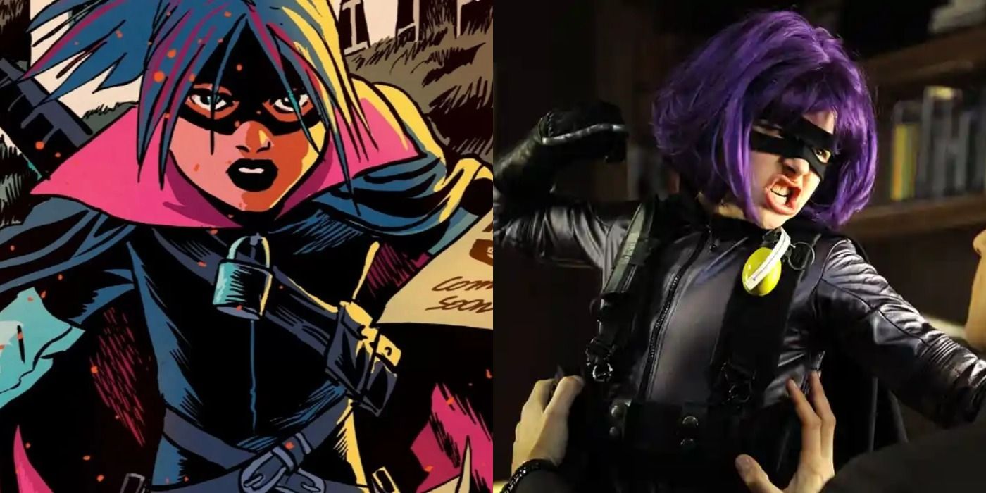 Split image of Hit-Girl in the comics and the Kick-Ass movie