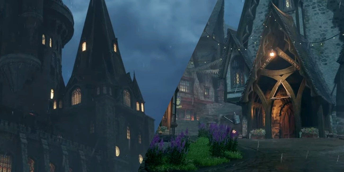 Hogwarts Legacy castle and Hogsmeade street