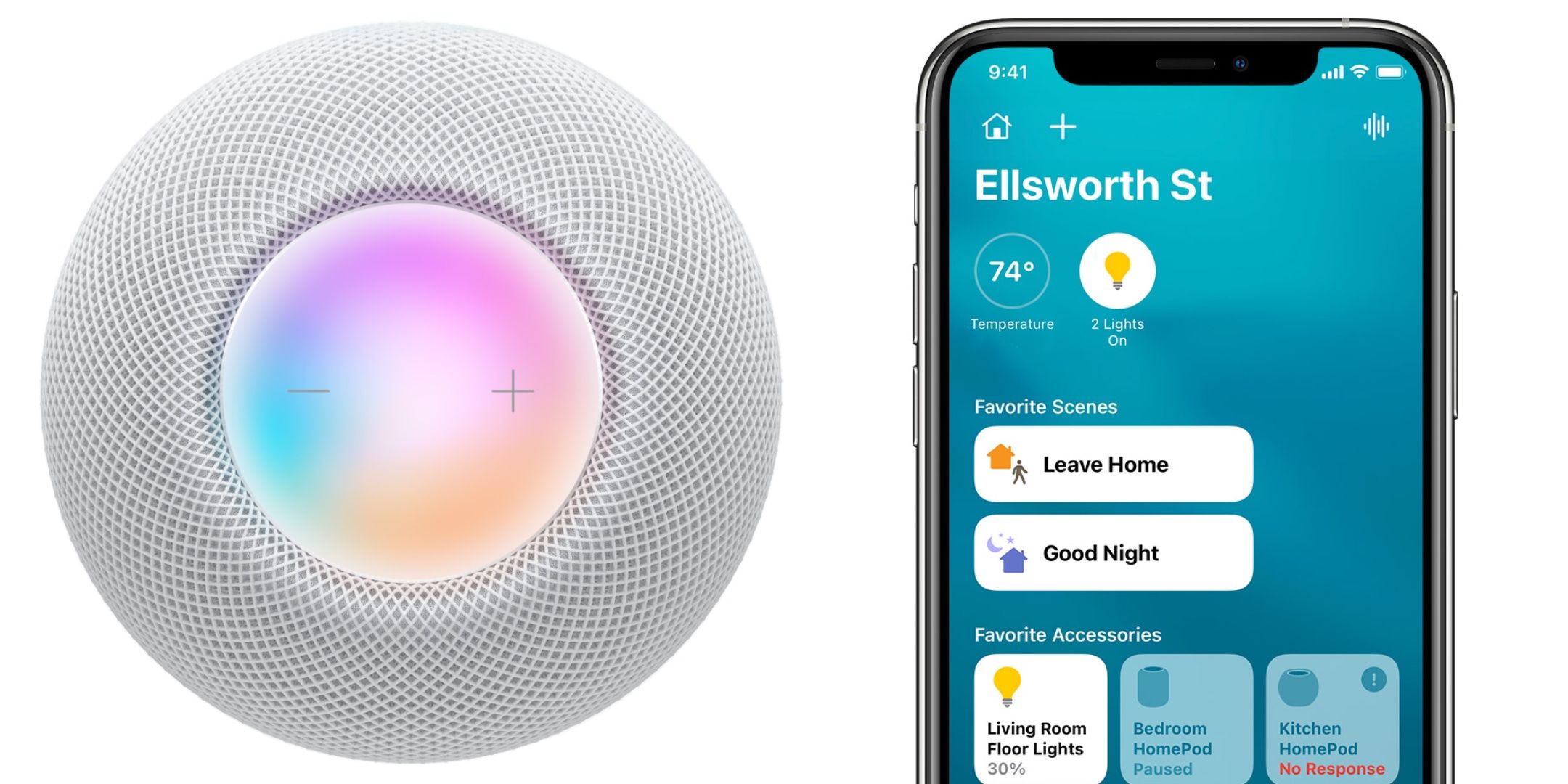The Home App with a HomePod mini.