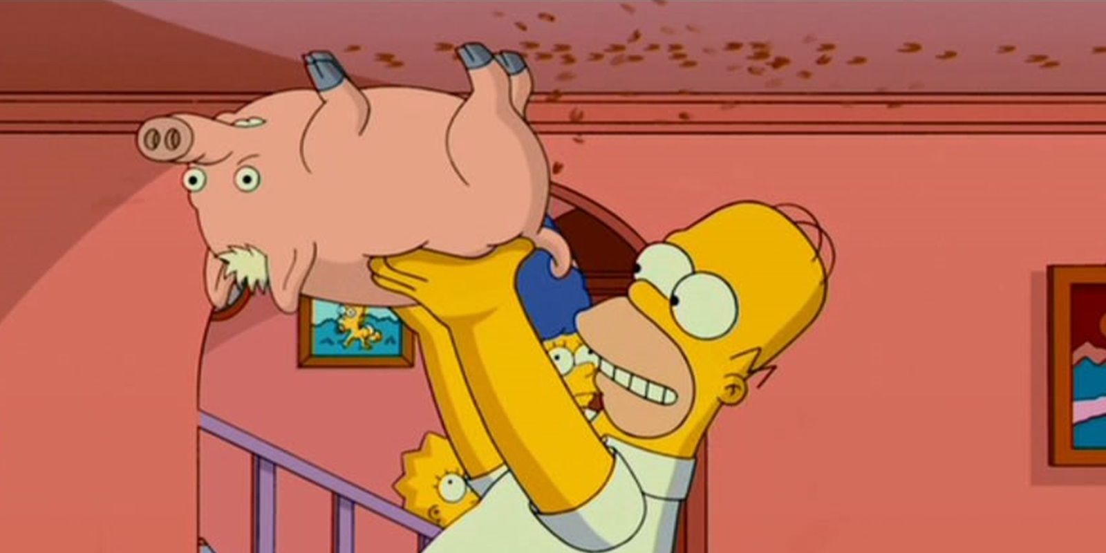Homer playing with his pig in The Simpsons Movie