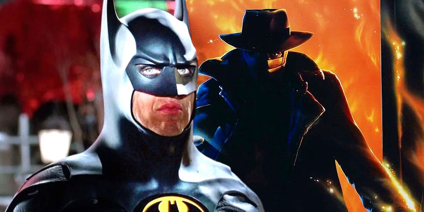 Michael Keaton as Batman with the Darkman poster