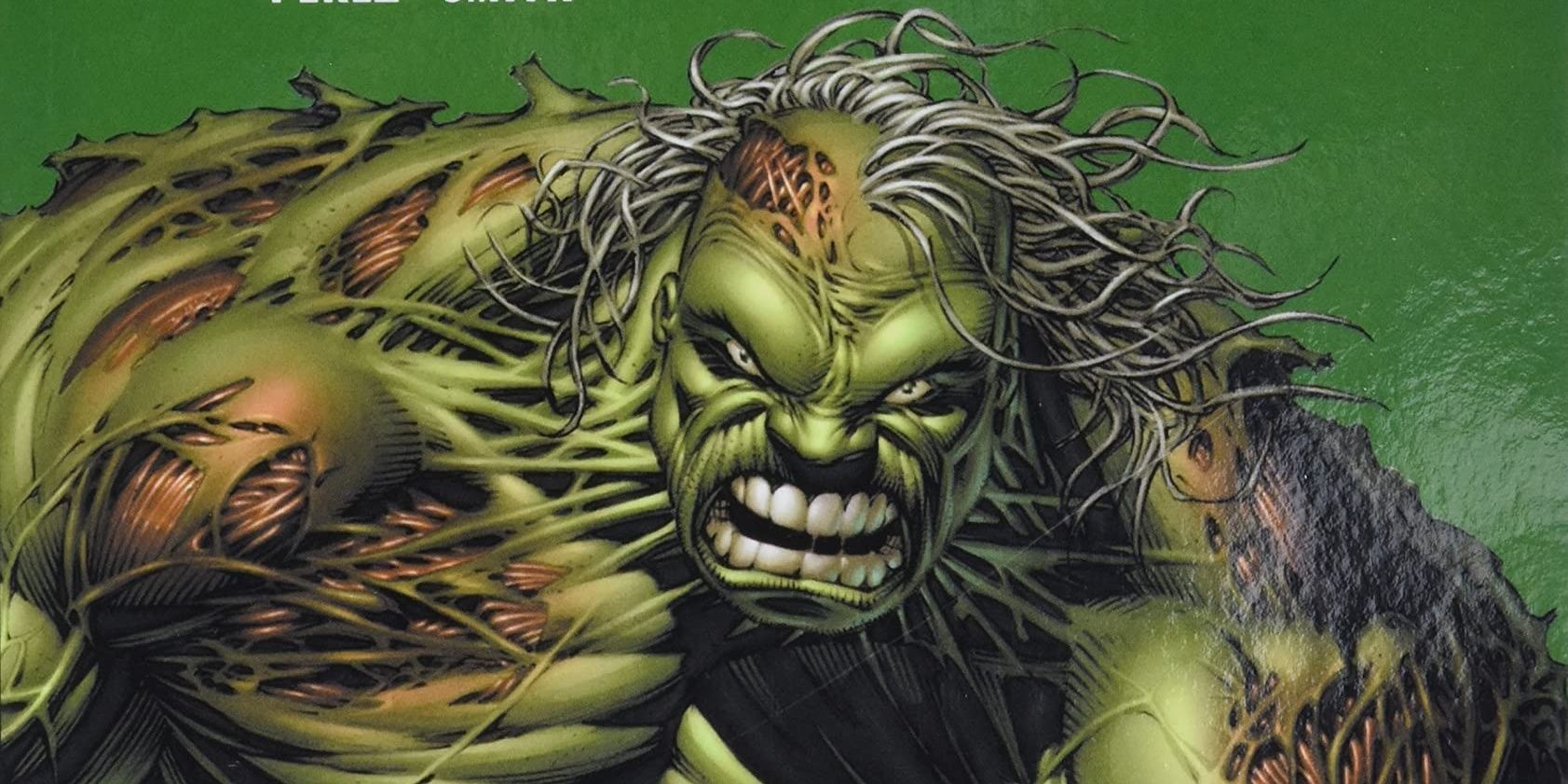 An injured and gray-haired Hulk.