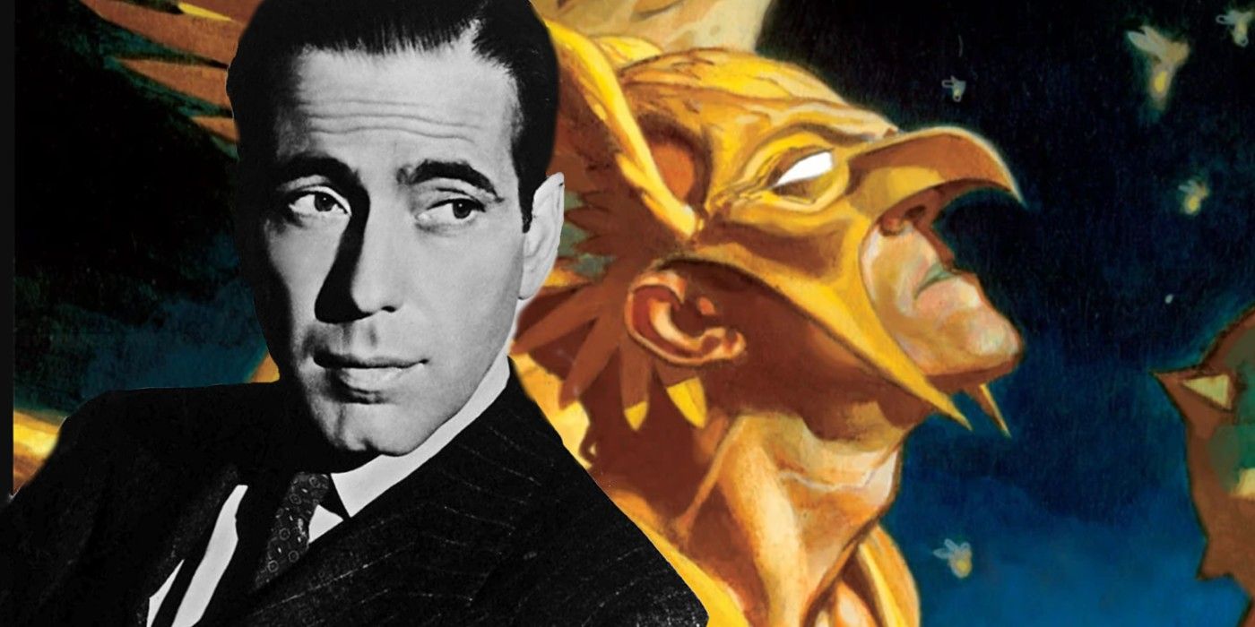 Humphrey Bogart in the Maltese Falcon with Hawkman from DC Comics
