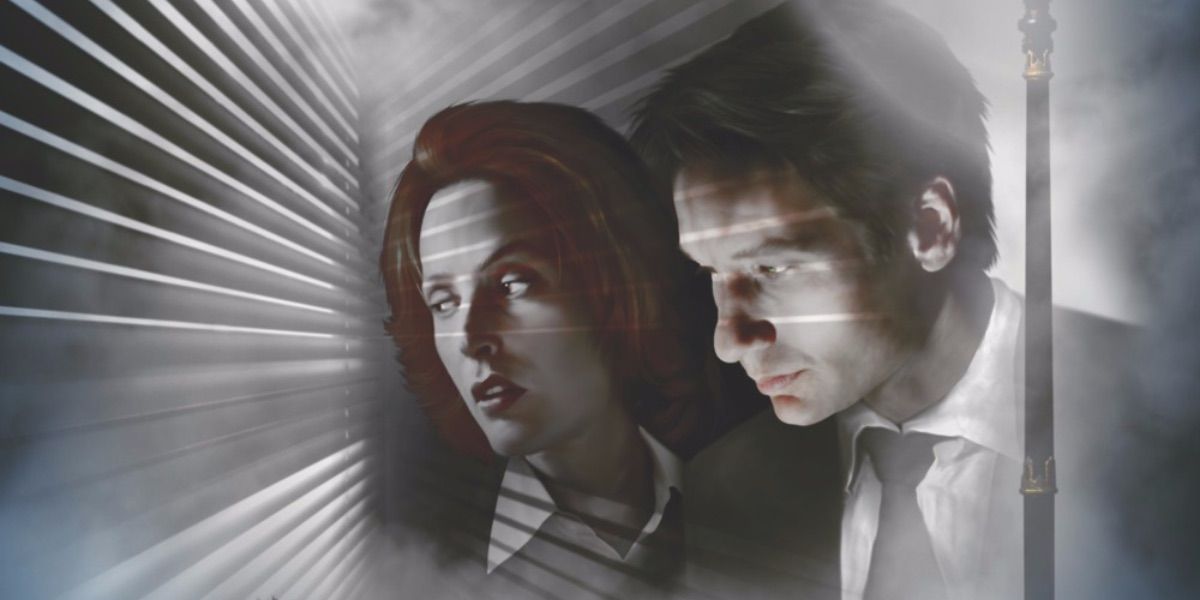Mulder and Scully look out of a foggy window