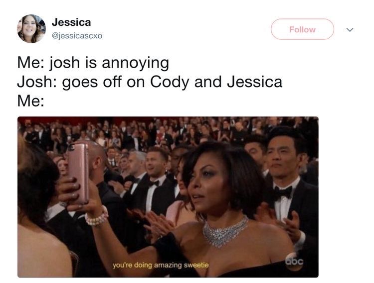 Meme about Josh causing chaos in the house against Jessica and Cody