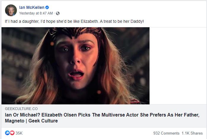 Ian McKellen Facebook Magneto Post