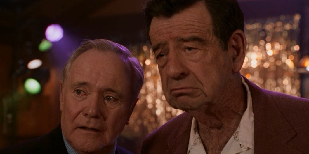 Jack Lemon and Walter Matthau looking off screen in The Odd Couple II 