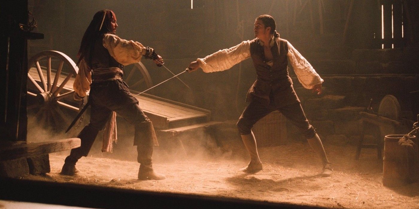 Jack and Will Sword Fight in Pirates of the Caribbean 