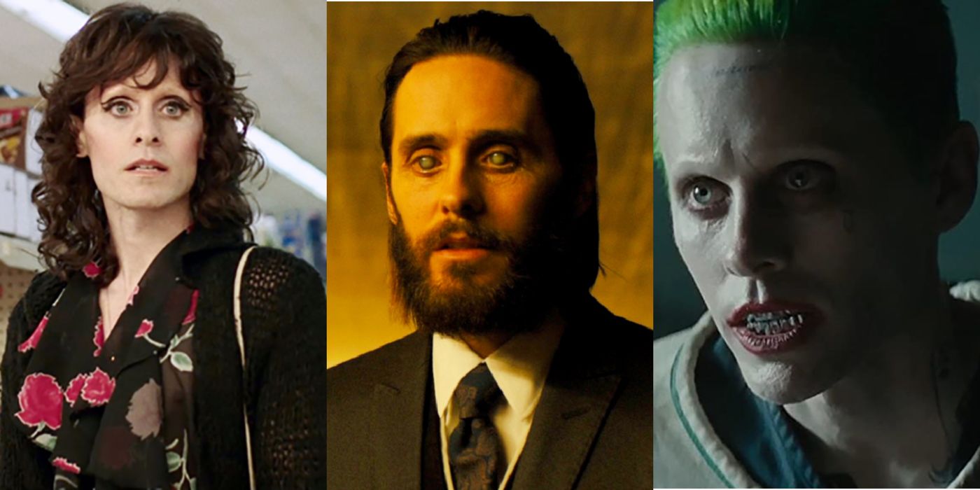 Three side by side images of Jared Leto in Dallas Buyers Club, Blade Runner 2049, Suicide Squad