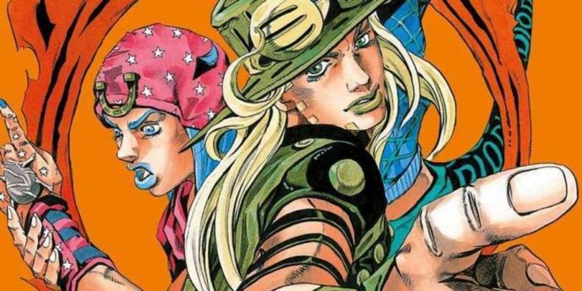 Gyro Zeppeli with Johnny Joestar in JoJo's Bizarre Adventure: Steel Ball Run manga key art.
