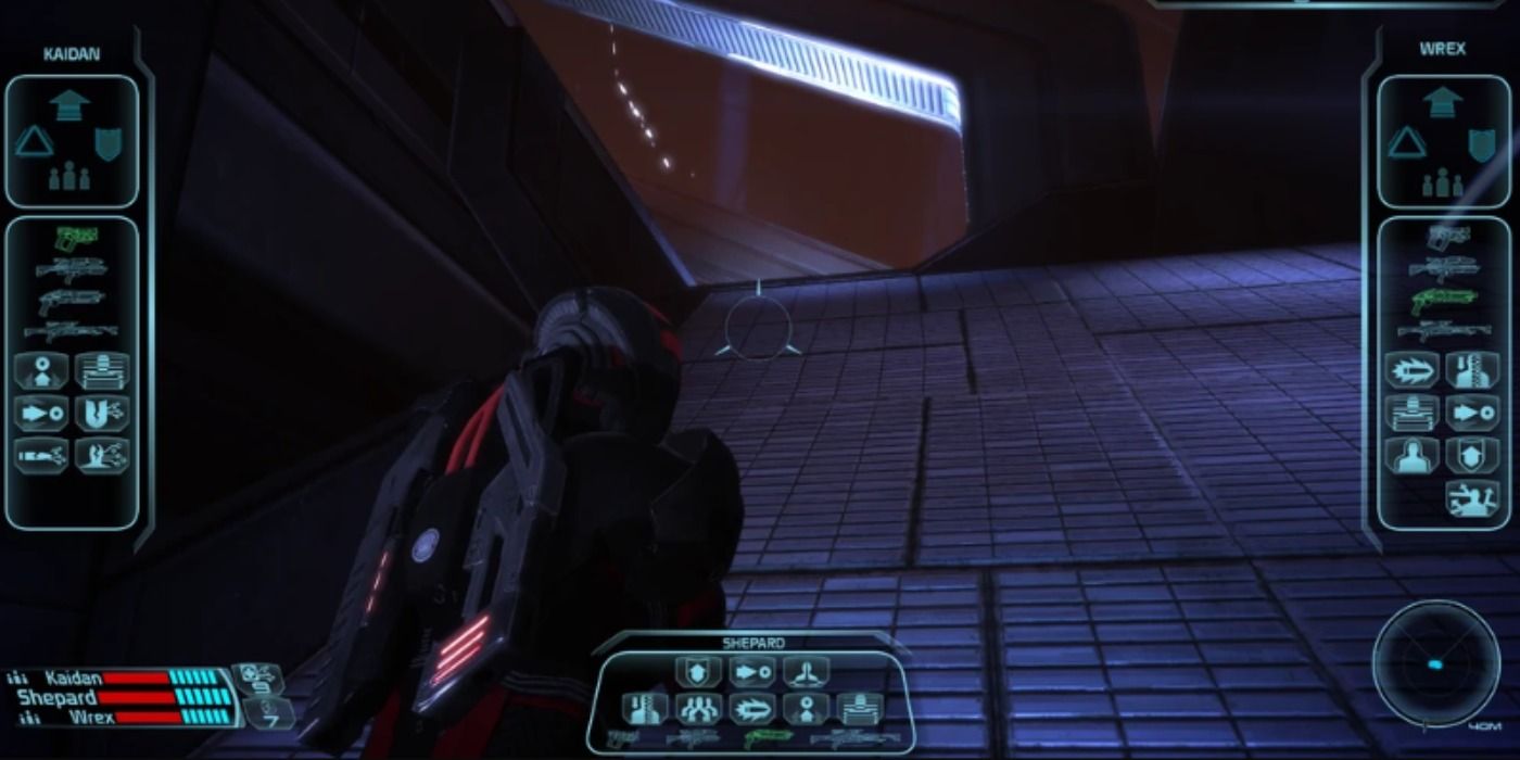Commander Shepard running up a platform.