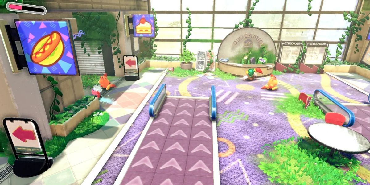 A view of Alivel Mall in Kirby And The Forgotten Land.