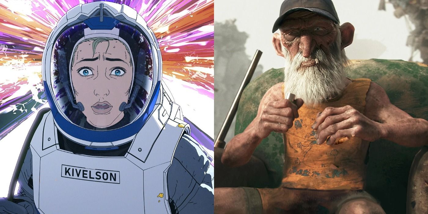 A split image showing Kivelson and Ugly Dave in Love Death and Robots.