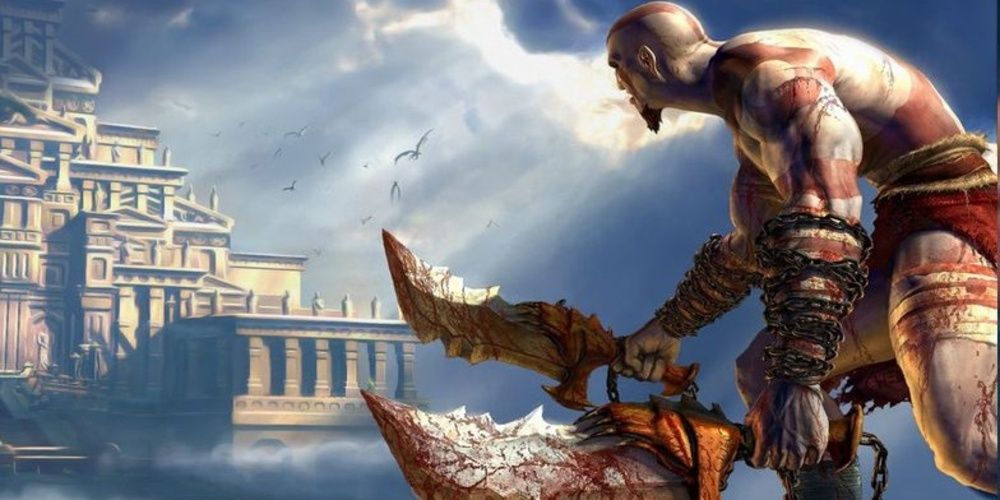 Kratos approaching Olympus in God of War 2005 