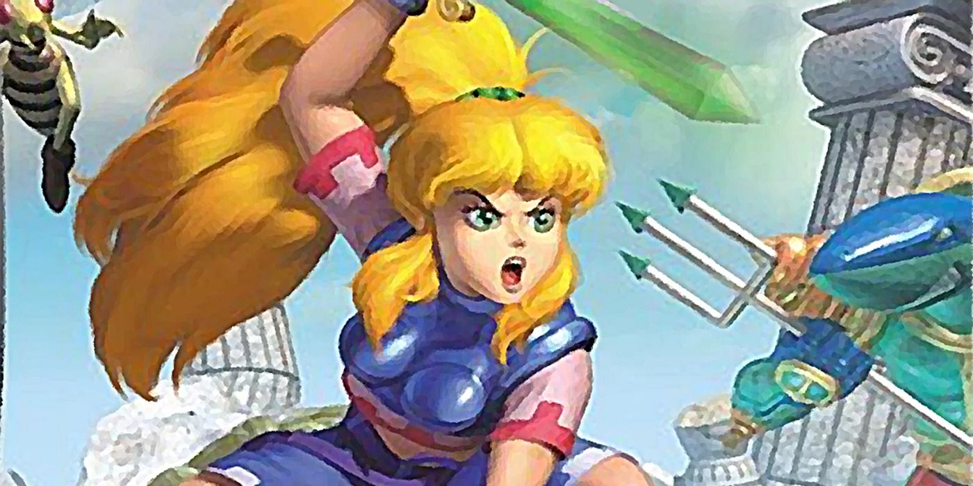 Lady Sia wielding her sword with enemies in the background in the game&rsquo;s box art.