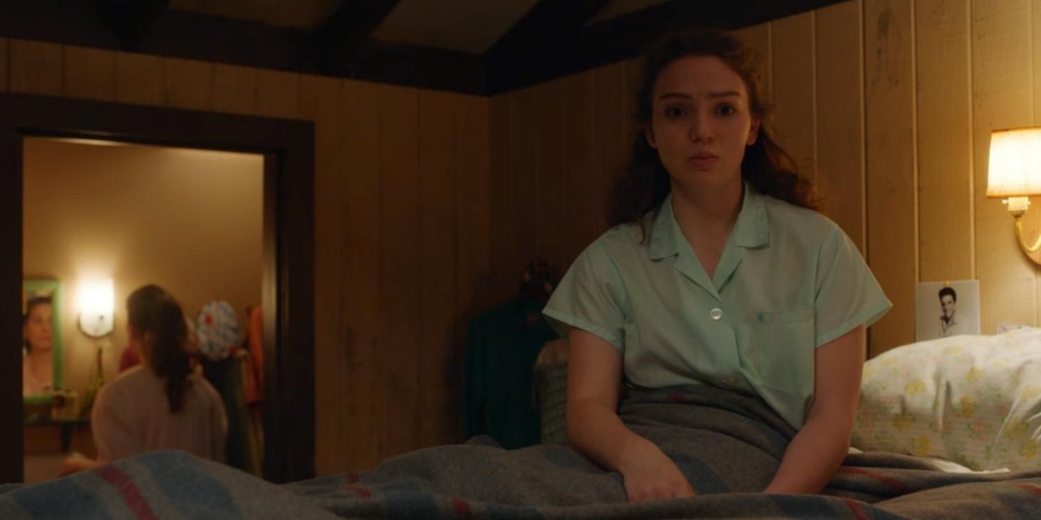 Laura sitting on a bunk in The Marvelous Mrs. Maisel