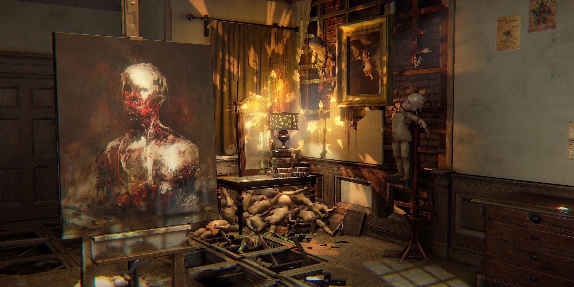 A screenshot from the 2016 indie horror game Layers of Fear.
