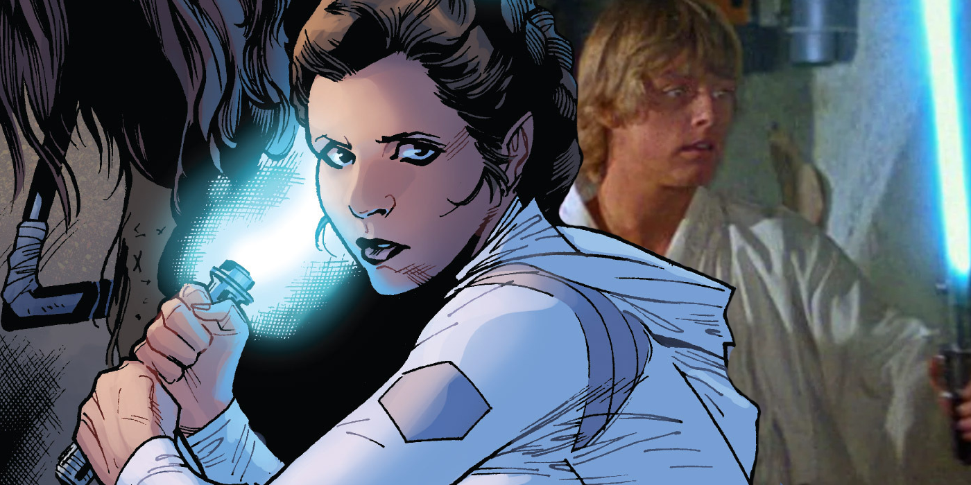 Leia wields a lightsaber in Star Wars comics and Luke wields his in A New Hope