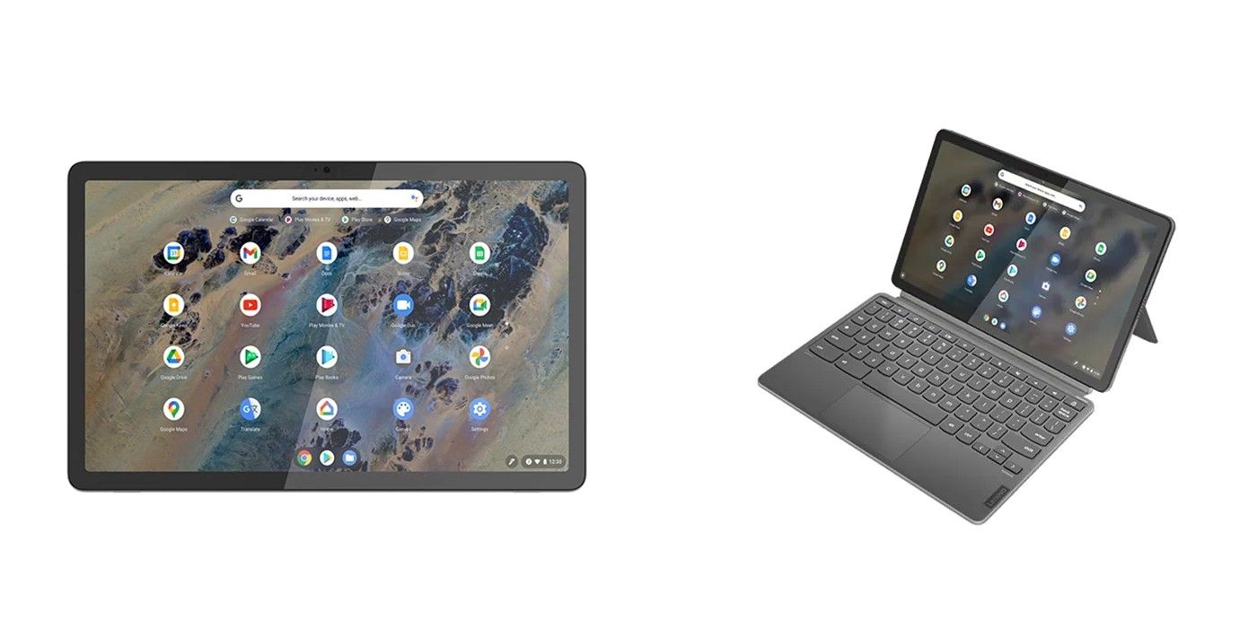 The Lenovo IdeaPad Chromebook Duet 3 in tablet mode and laptop mode