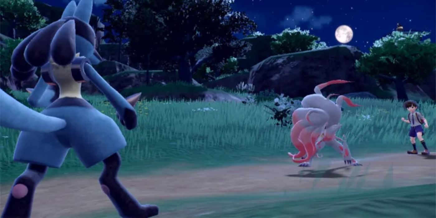 A trainer's Hisuian Zoroark battling a Lucario in Pokemon Scarlet and Violet.