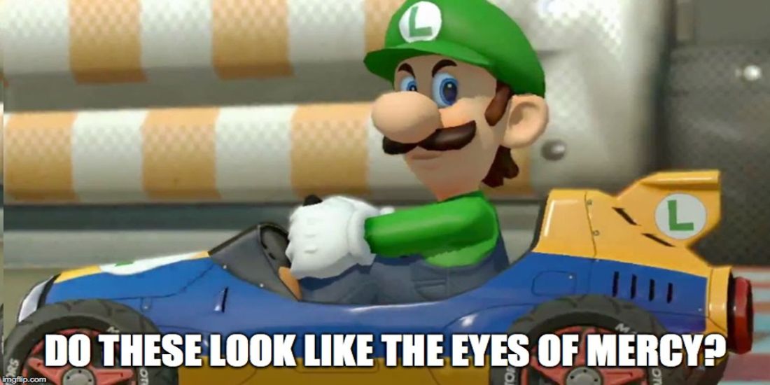 Luigi's Mario Kart death stare meme.