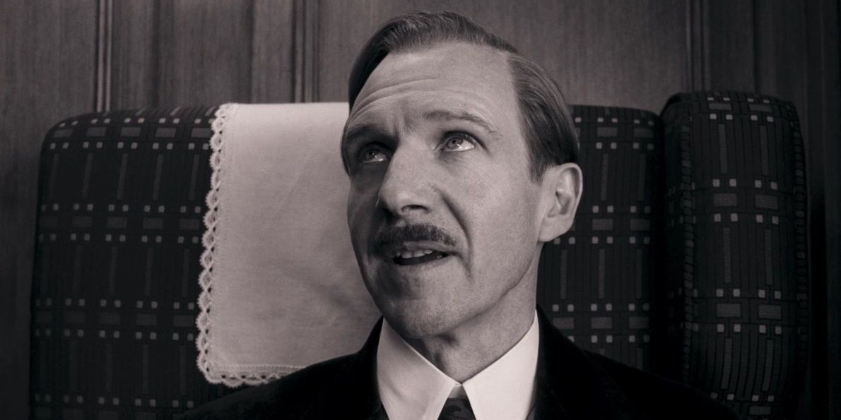 M Gustave in black-and-white at the end of The Grand Budapest Hotel