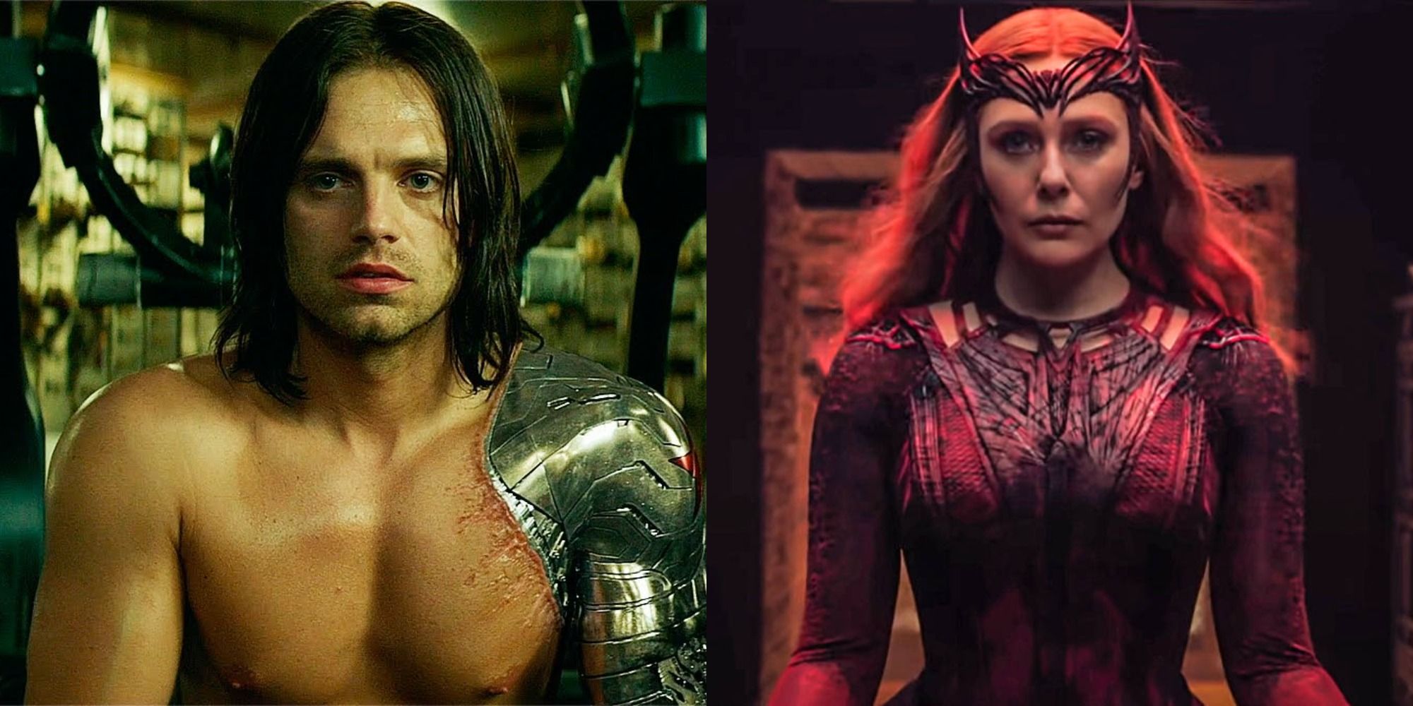 Split image of Bucky Barnes and Scarlet Witch