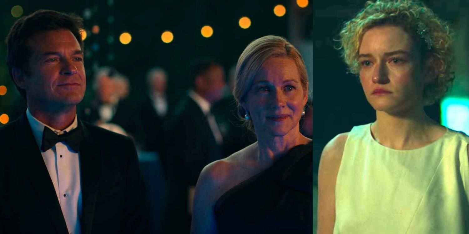 Marty and Wendy in formal wear and Ruth looking sad in images from Ozark